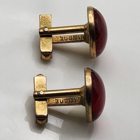 Antique Vintage Swank Gold Red Cufflinks Cuff Links - Picture 5 of 6
